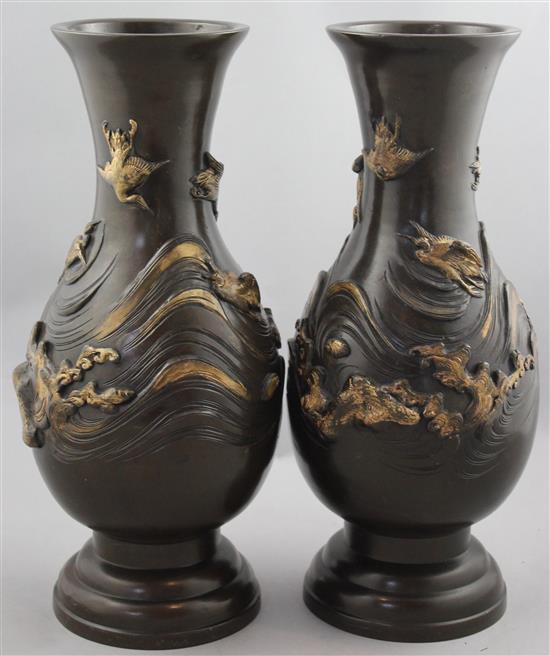 A pair of Japanese parcel gilt bronze baluster vases, 19th century, 36.7cm